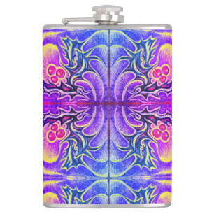 Holly Leaf and Berry Colourful Hip Flask