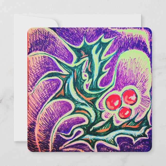 Holly Leaf and Berry Colourful Holiday Card (Front)