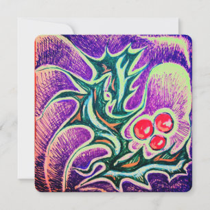 Holly Leaf and Berry Colourful Holiday Card