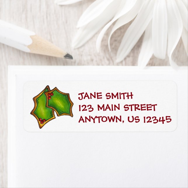 Holly Leaf Sugar Cookie Christmas Xmas Labels (Insitu)