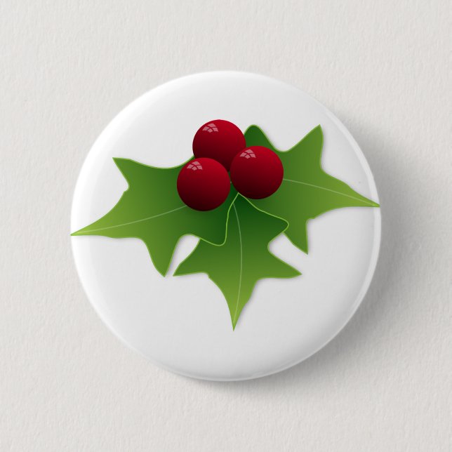 Holly Leaf with Berries 6 Cm Round Badge (Front)