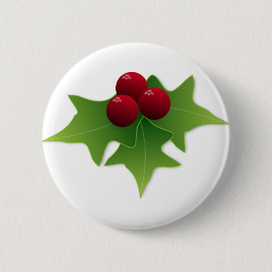Holly Leaf with Berries 6 Cm Round Badge
