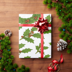 Holly Leaf & Wreath Christmas Wrapping Paper