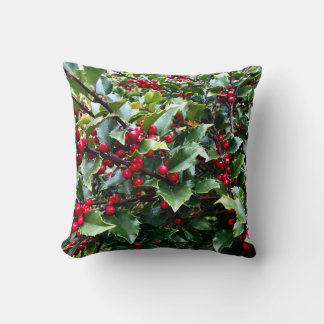 Holly leaves and Berries Christmas botanical Cushion