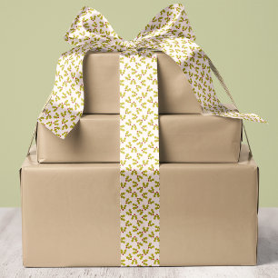 Holly Leaves And Berries on White Christmas Satin Ribbon