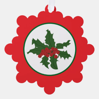 holly leaves and berries tree decoration card