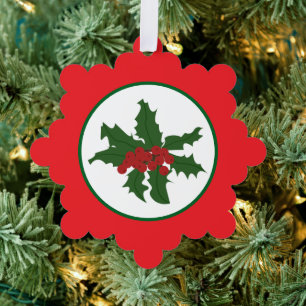 holly leaves and berries tree decoration card