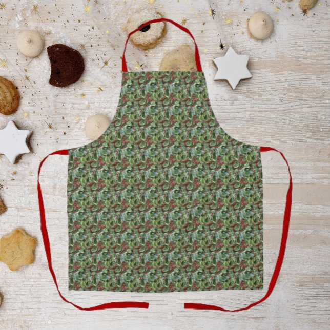 Holly Leaves and Red Berries Pattern Apron (In Situ Holiday)