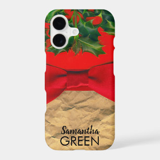 Holly Leaves and Red Bow Monogram