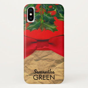Holly Leaves and Red Bow Monogram iPhone X Case