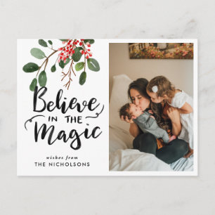 Holly Leaves Believe In The Magic Photo Holiday Postcard