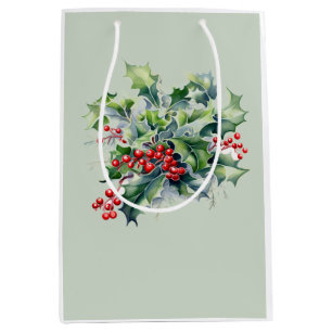 Holly Leaves & Berries Gift Bag