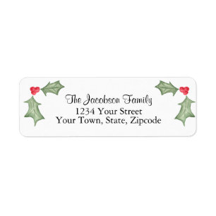 Holly Leaves & Berries Holiday Return Address Label