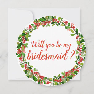 Holly Leaves Berry Christmas   Wedding Bridesmaid Invitation