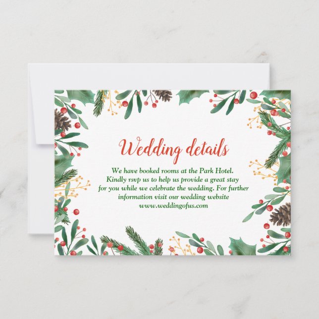 Holly Leaves Berry Christmas | Wedding Details Invitation (Front)
