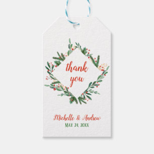 Holly Leaves Berry Christmas   Wedding Thank You Gift Tags