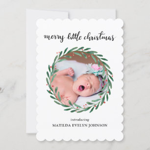 Holly Leaves Birth Announcement Christmas Photo