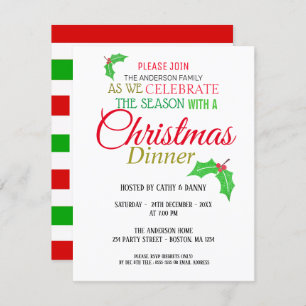 Holly Leaves Christmas Dinner Invitation