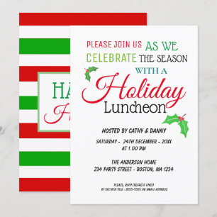 Holly Leaves Christmas Luncheon Invitation