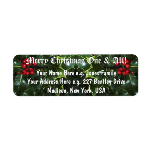 Holly Leaves CHRISTMAS Return Address Labels