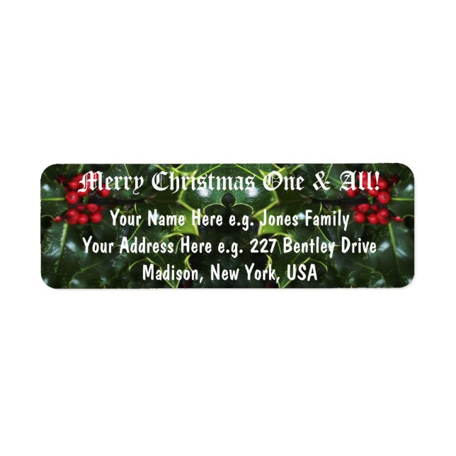 Holly Leaves CHRISTMAS Return Address Labels (Front)