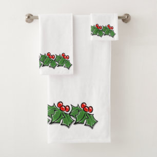 Holly Leaves  Holly berries Christmas garland Bath Towel Set
