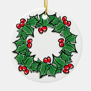 Holly Leaves, Holly berries, Christmas wreath  Ceramic Ornament