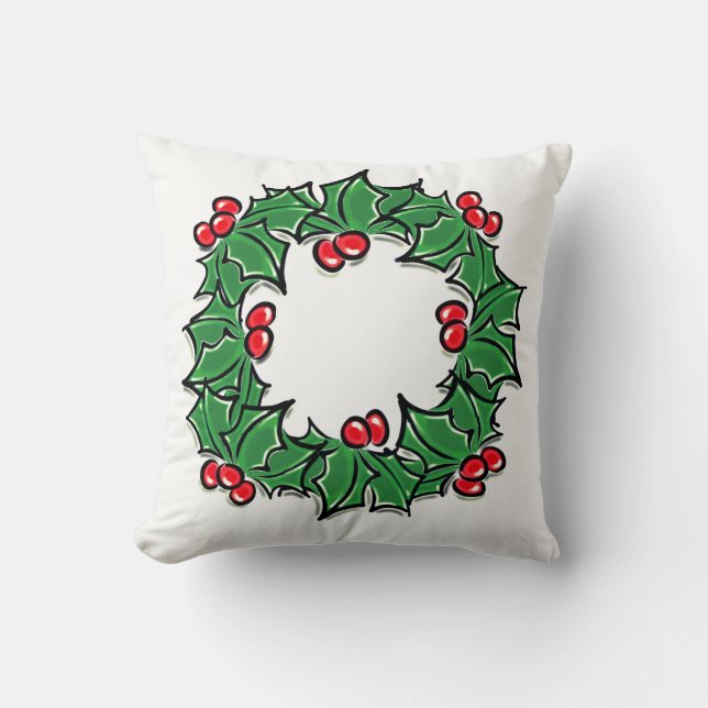 Holly Leaves, Holly berries, Christmas wreath  Cushion (Front)