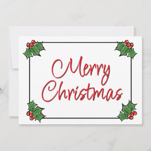 Holly Leaves, Holly berries, Christmas wreath  Holiday Card