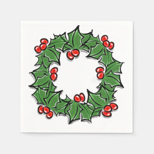 Holly Leaves, Holly berries, Christmas wreath Napkin