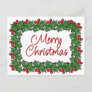 Holly Leaves, Holly berries, Christmas wreath  Postcard