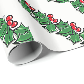 Holly Leaves, Holly berries, Christmas wreath  Wrapping Paper