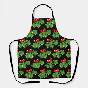 Holly Leaves Holly berries fun holiday botanical Apron