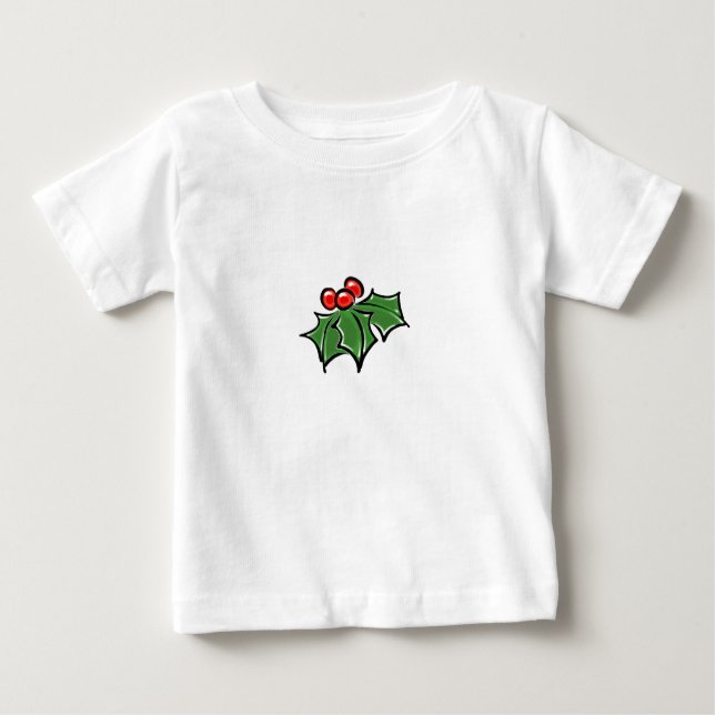 Holly Leaves, Holly berries, fun holiday botanical Baby T-Shirt (Front)