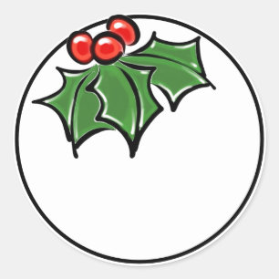 Holly Leaves, Holly berries, fun holiday botanical Classic Round Sticker