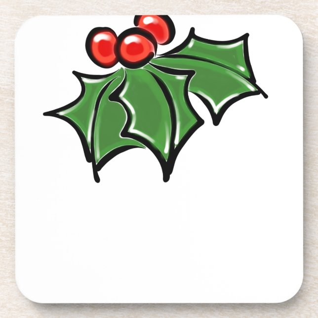 Holly Leaves, Holly berries, fun holiday botanical Coaster (Front)