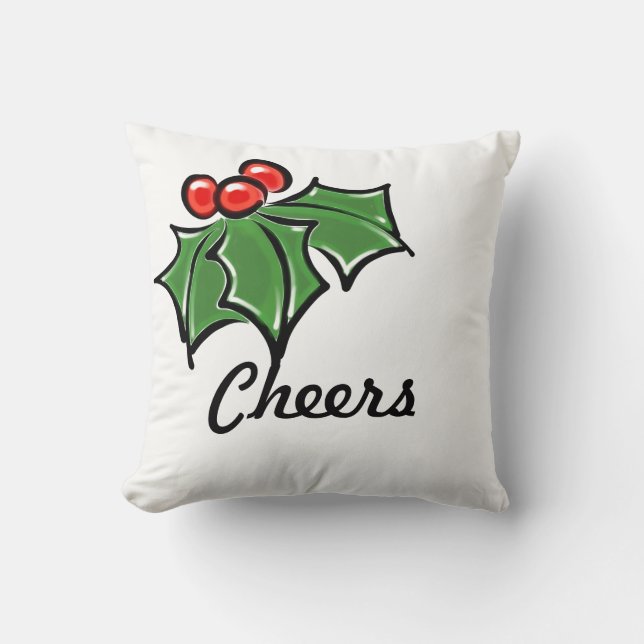 Holly Leaves, Holly berries, fun holiday botanical Cushion (Front)