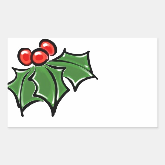 Holly Leaves, Holly berries, fun holiday botanical Rectangular Sticker (Front)