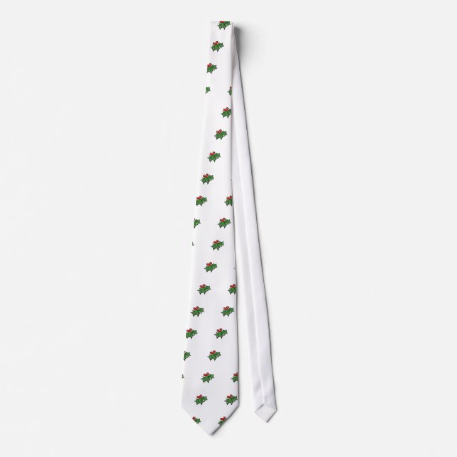 Holly Leaves, Holly berries, fun holiday botanical Tie (Front)