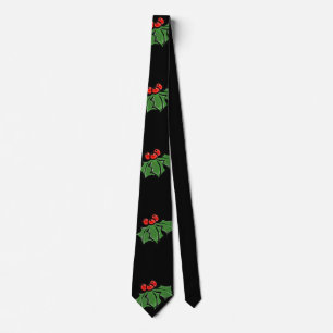 Holly Leaves, Holly berries, fun holiday botanical Tie