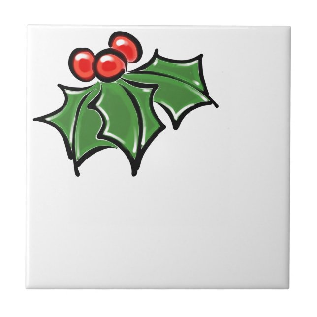 Holly Leaves, Holly berries, fun holiday botanical Tile (Front)