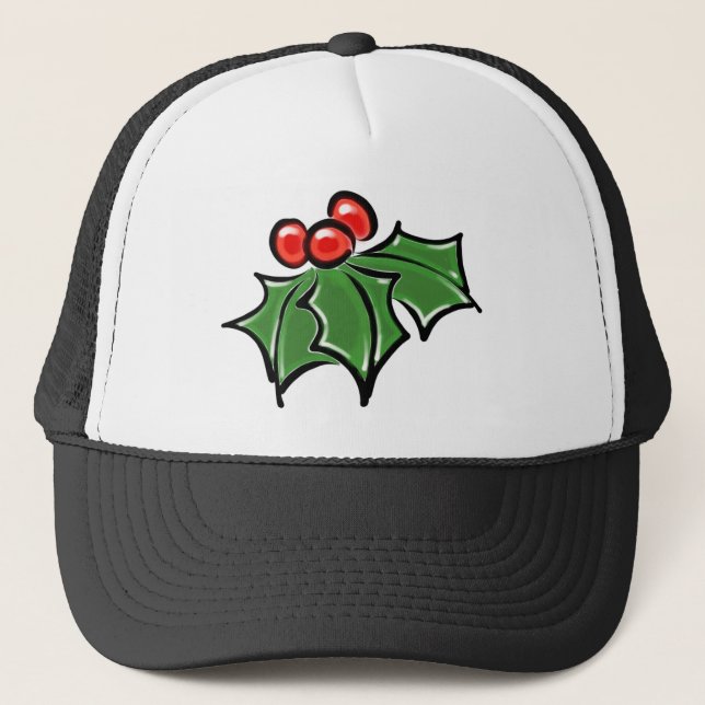 Holly Leaves, Holly berries, fun holiday botanical Trucker Hat (Front)