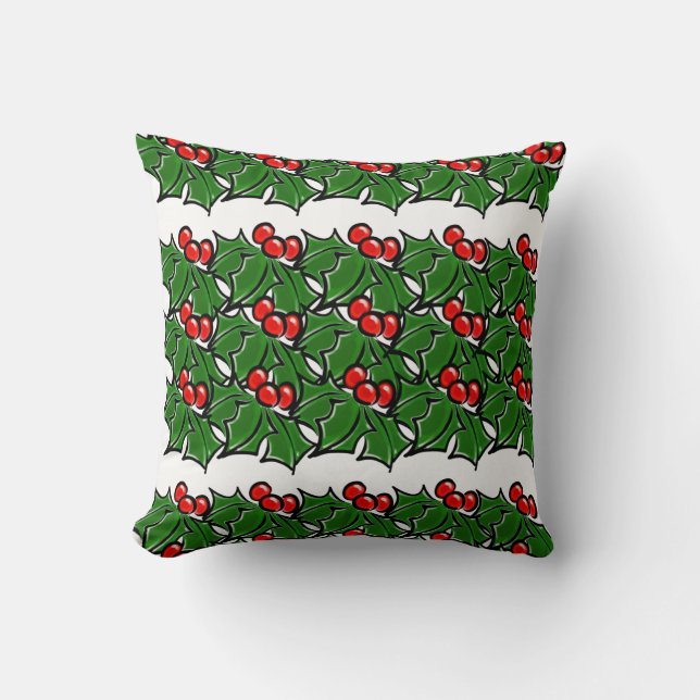 Holly Leaves, Holly berries, fun holiday pattern Cushion (Front)