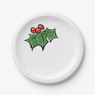Holly Leaves, Holly berries, fun holiday pattern Paper Plate