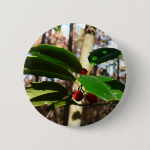 Holly Leaves I Holiday Botanical 6 Cm Round Badge