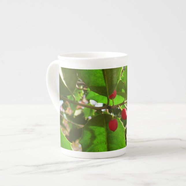 Holly Leaves II Holiday Nature Botanical Bone China Mug (Front Left)