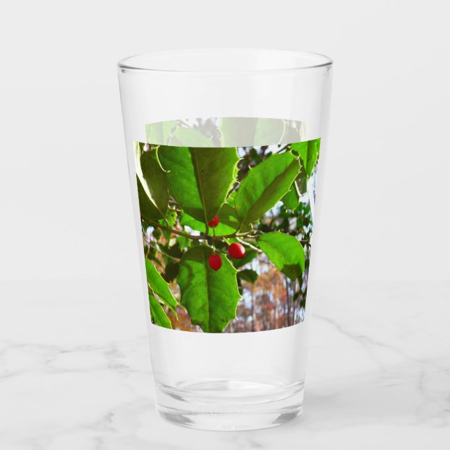 Holly Leaves II Holiday Nature Botanical Glass (Front)