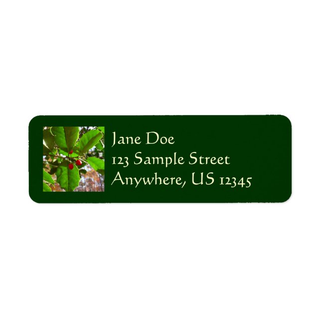 Holly Leaves II Holiday Nature Botanical Return Address Label (Front)