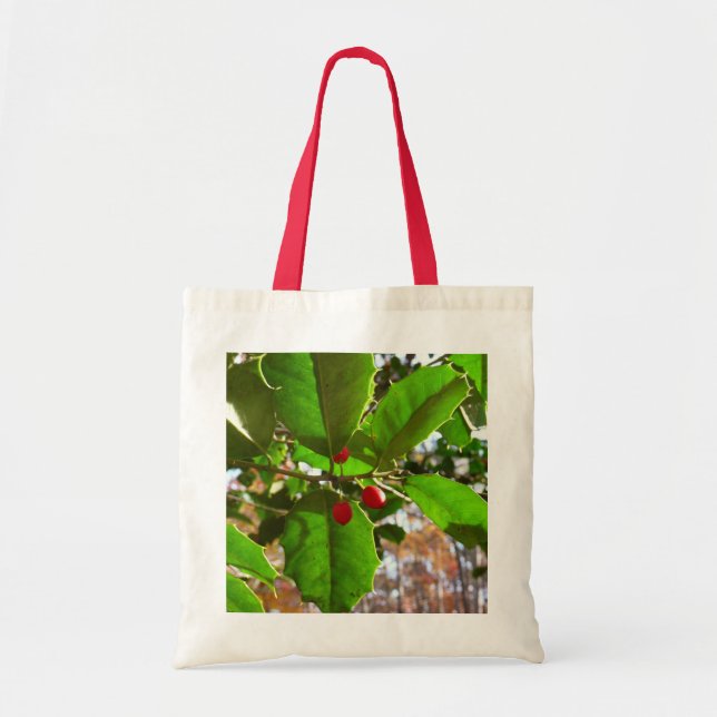 Holly Leaves II Holiday Nature Botanical Tote Bag (Front)