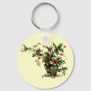 Holly Leaves Key Ring
